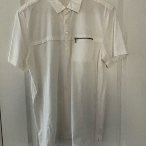 Calvin Klein Men's Short-Sleeve Button-Down Shirt in White with Zip Pocket